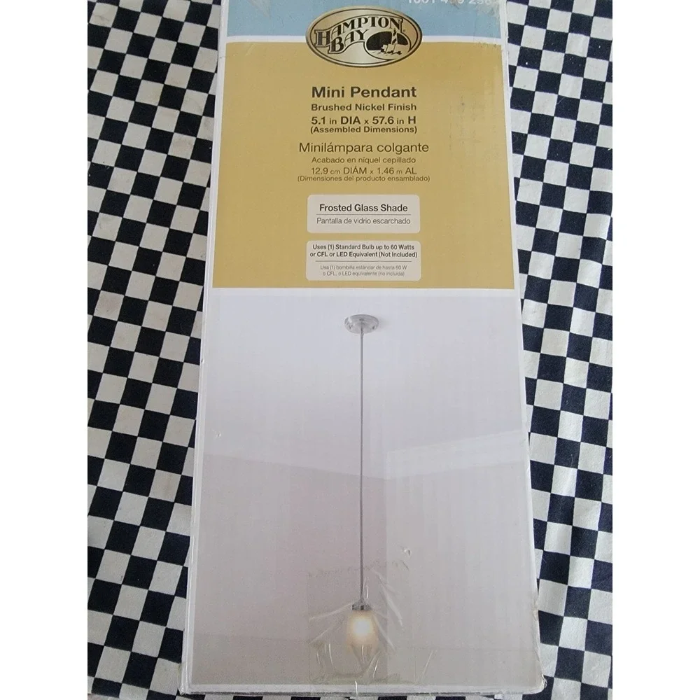 Hampton Bay Mini Pendant Light Brushed Nickel Frosted‎ Glass Shade NEW Open Box